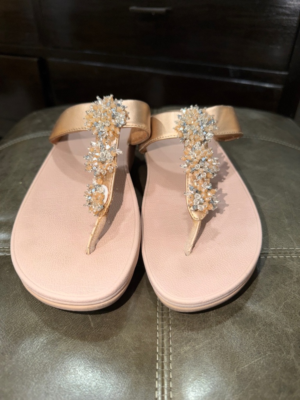 FitFlop Rose Gold Jeweled T-Bar Sandals